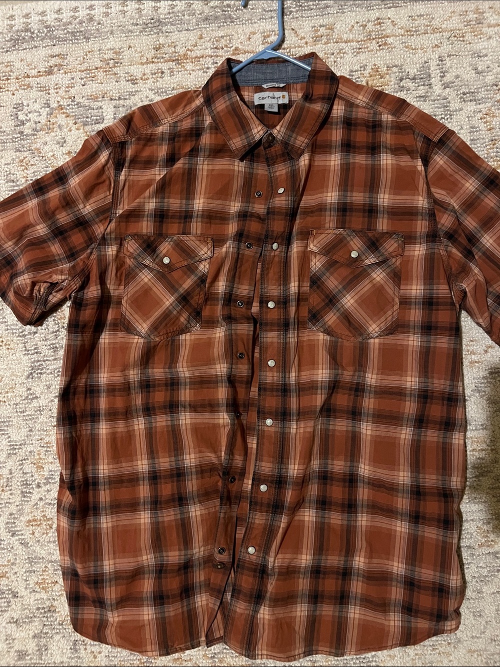 Carhartt Men's Copper Plaid Short-Sleeve Button-Down Shirt